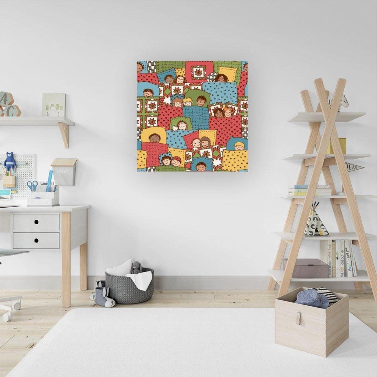 Hand Drawn Sleeping Doodle Faces Canvas Print - Red / Large – image 3