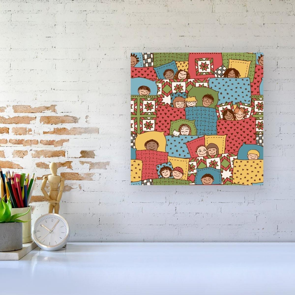 Hand Drawn Sleeping Doodle Faces Canvas Print - Red / Large – image 1