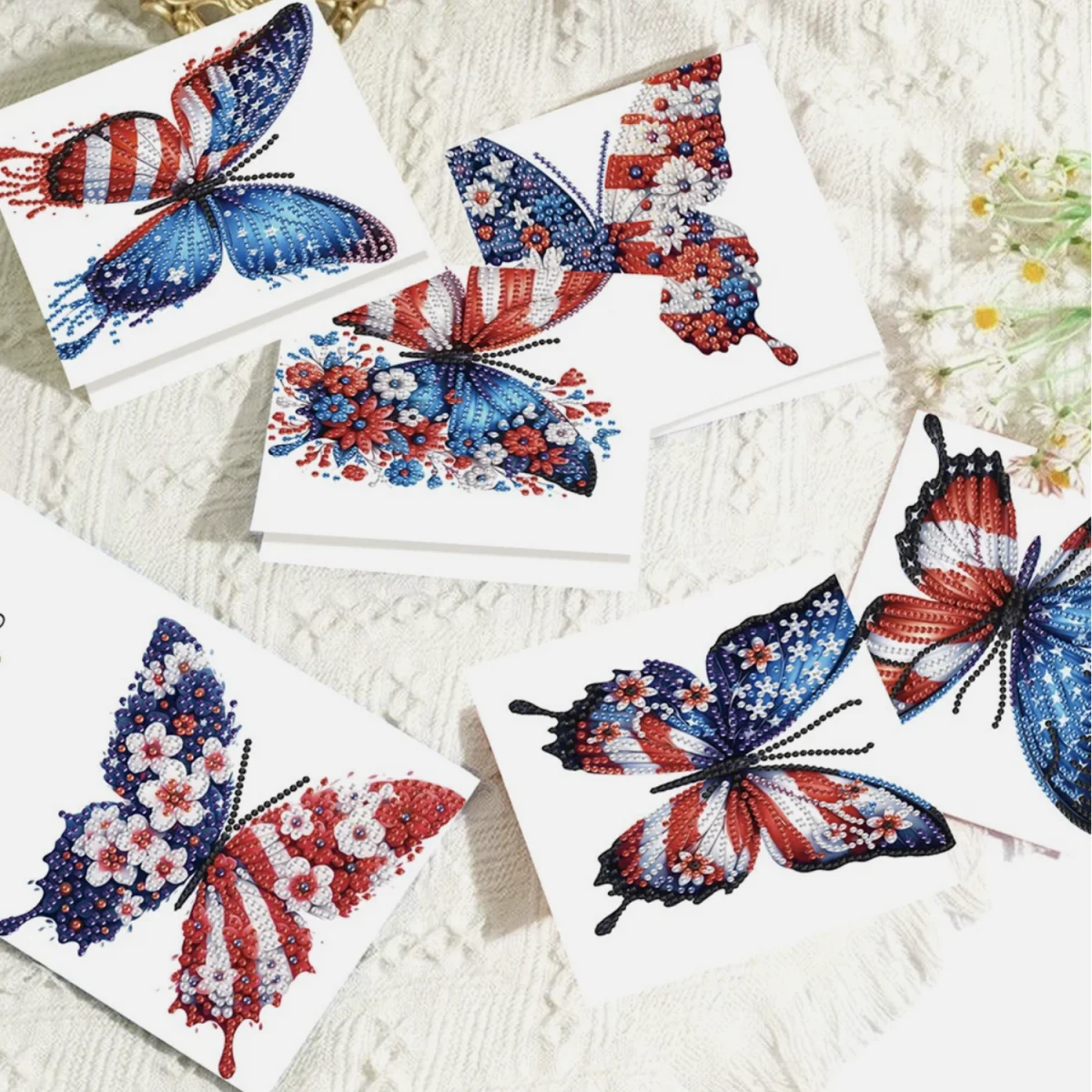 Pack of 6 USA Butterflies  Cards - White Diamond Painting Kit – Diamond Art for Adults – image 11