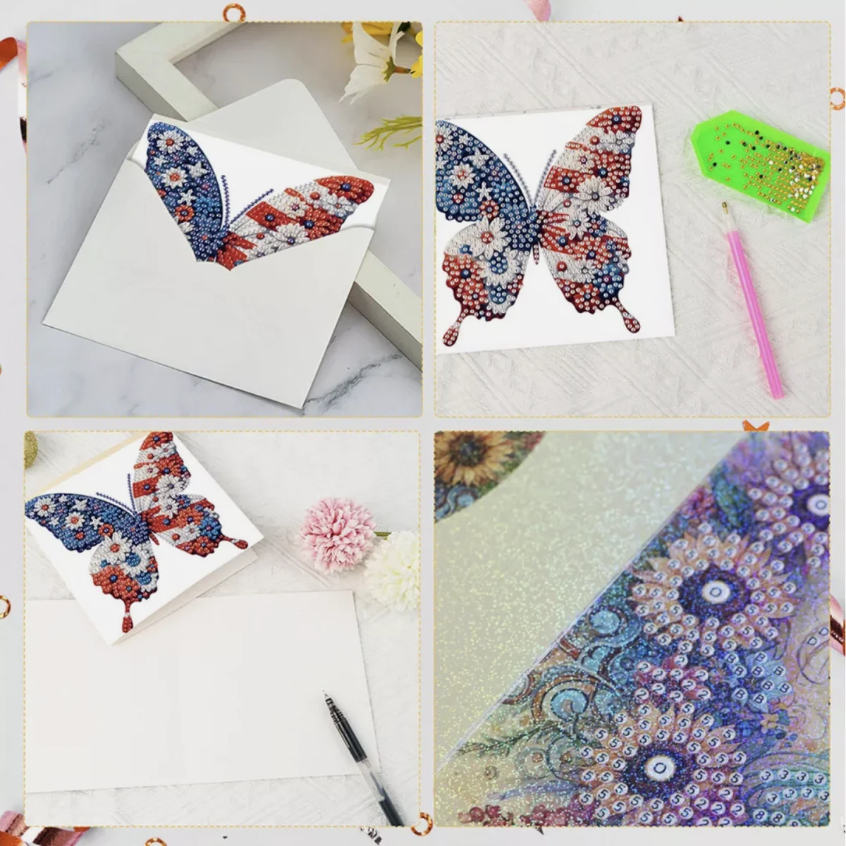 Pack of 6 USA Butterflies  Cards - White Diamond Painting Kit – Diamond Art for Adults – image 13