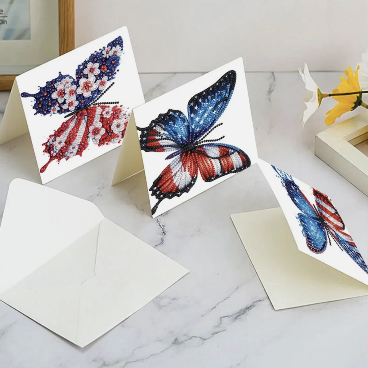 Pack of 6 USA Butterflies  Cards - White Diamond Painting Kit – Diamond Art for Adults – image 3