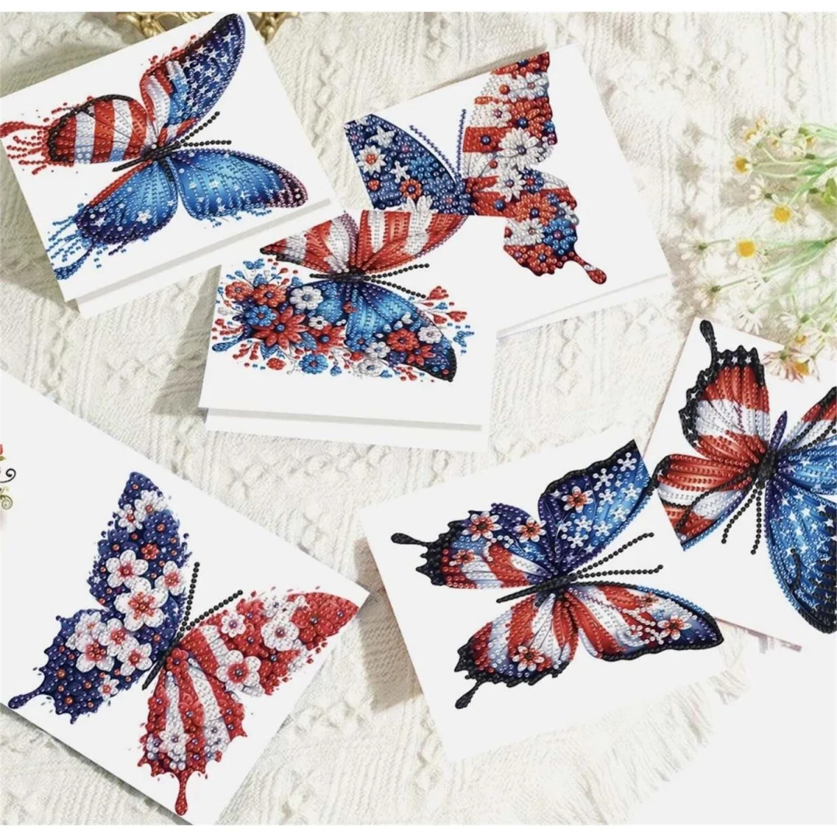 Pack of 6 USA Butterflies  Cards - White Diamond Painting Kit – Diamond Art for Adults – image 4