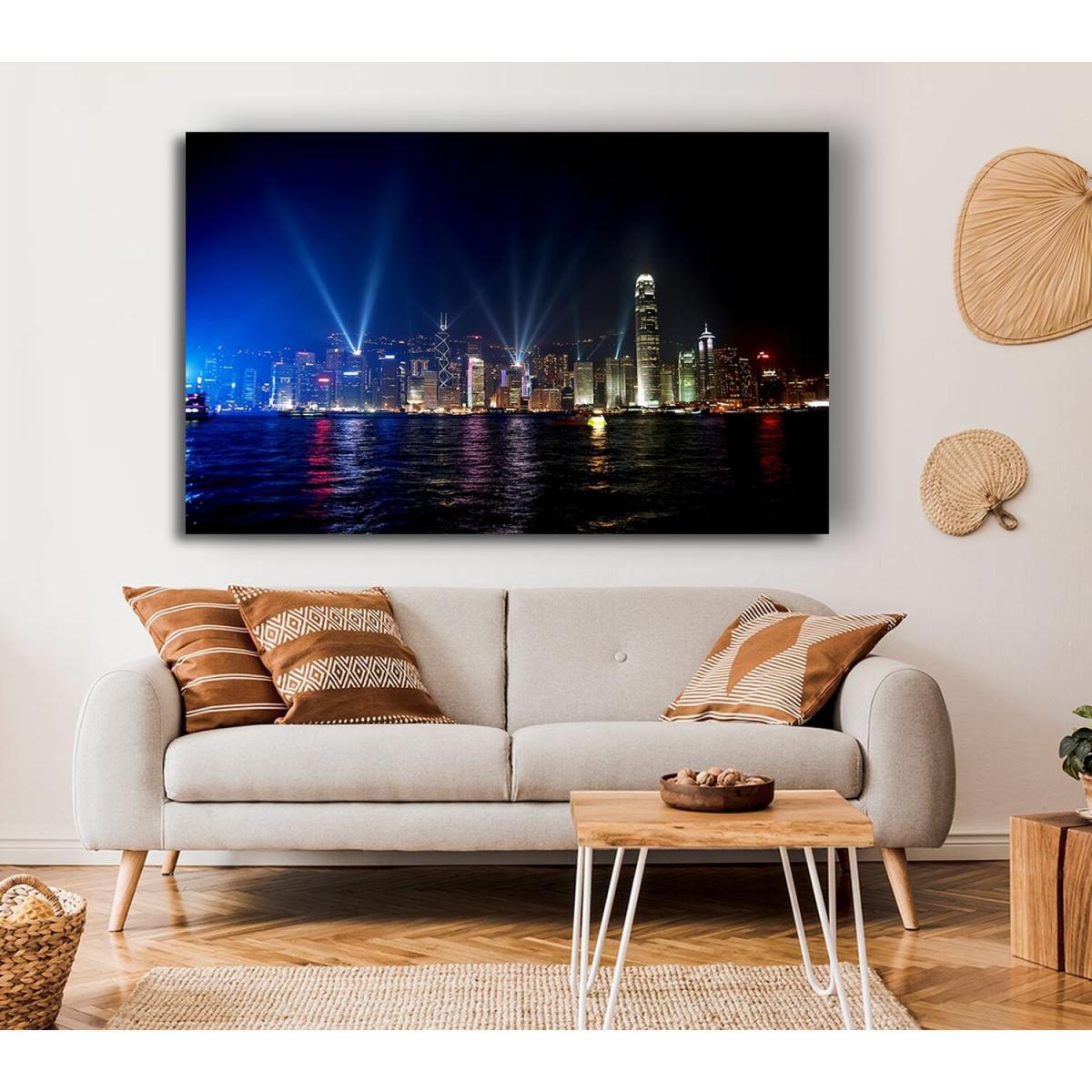 Hong Kong Strobe Light Reflections Canvas Print Wall Art - Yellow / 50.8cm – image 3