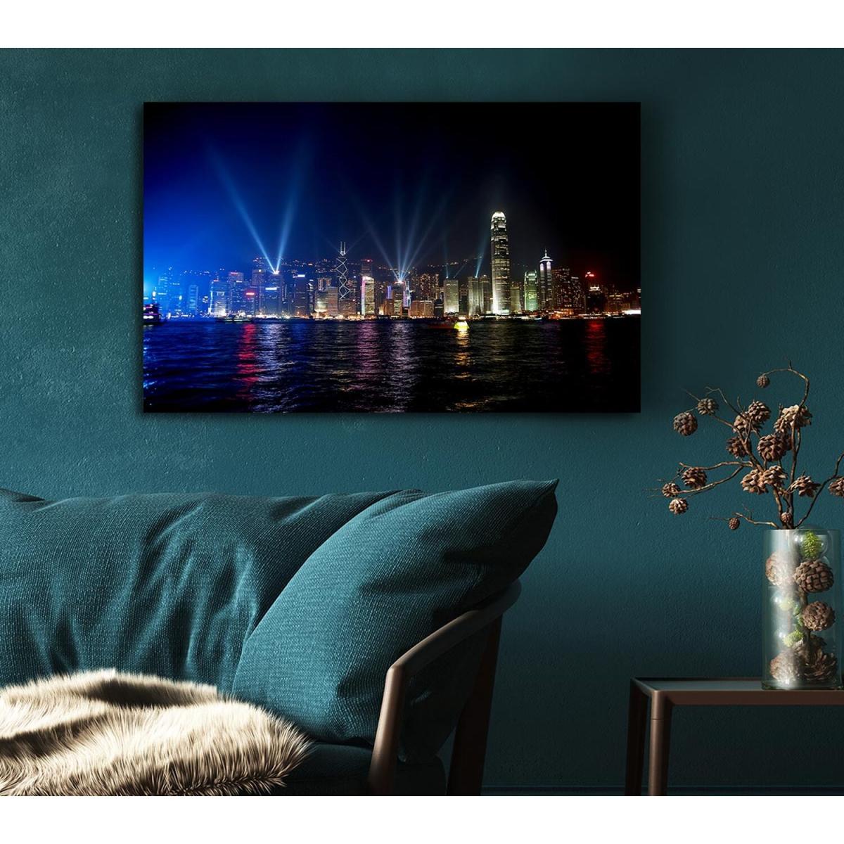 Hong Kong Strobe Light Reflections Canvas Print Wall Art - Yellow / 50.8cm – image 4