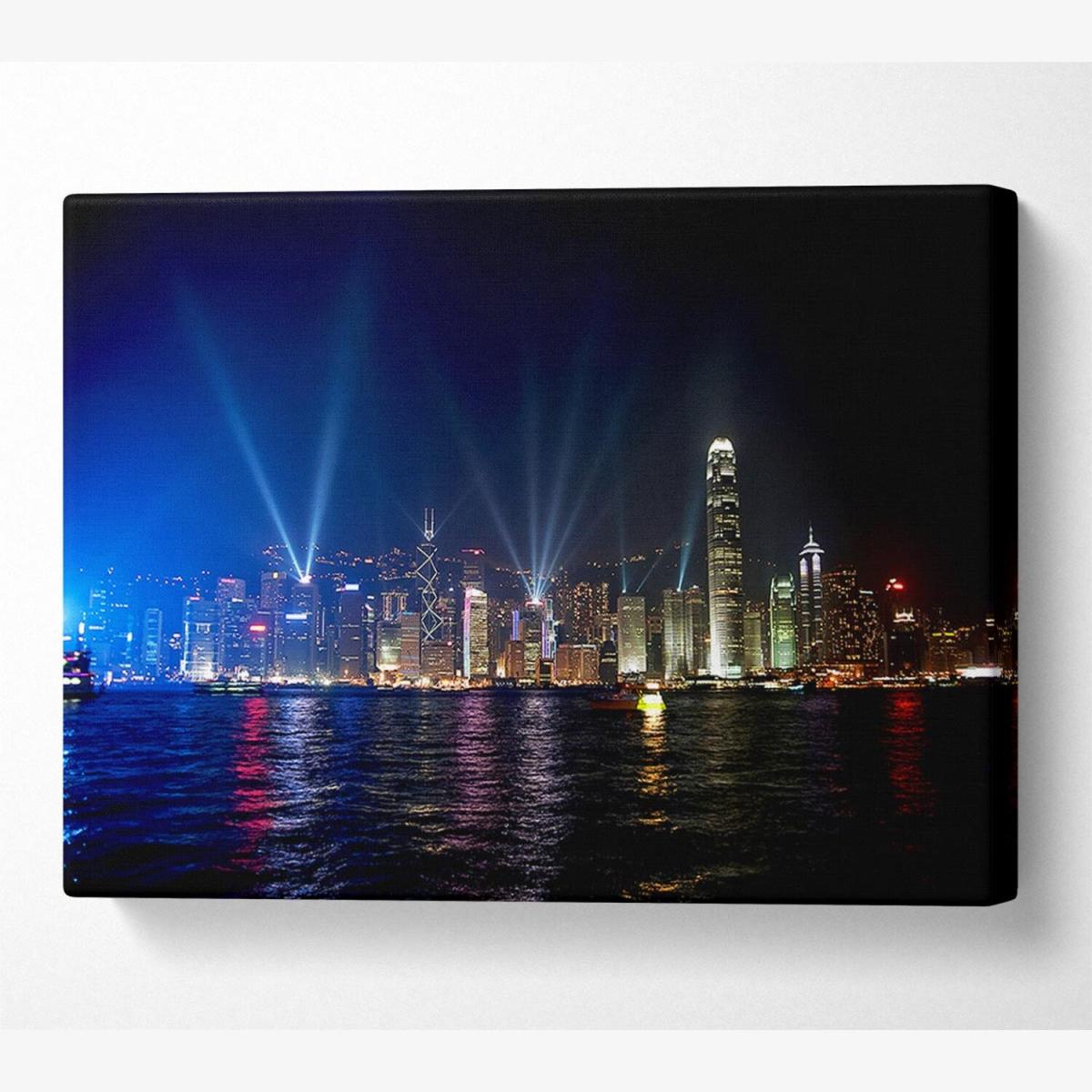 Hong Kong Strobe Light Reflections Canvas Print Wall Art - Yellow / 50.8cm – image 1