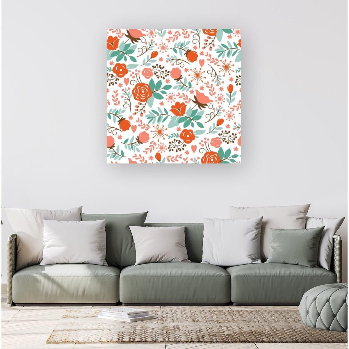 Orange Floral Pattern Canvas Print - Orange / Medium – image 3