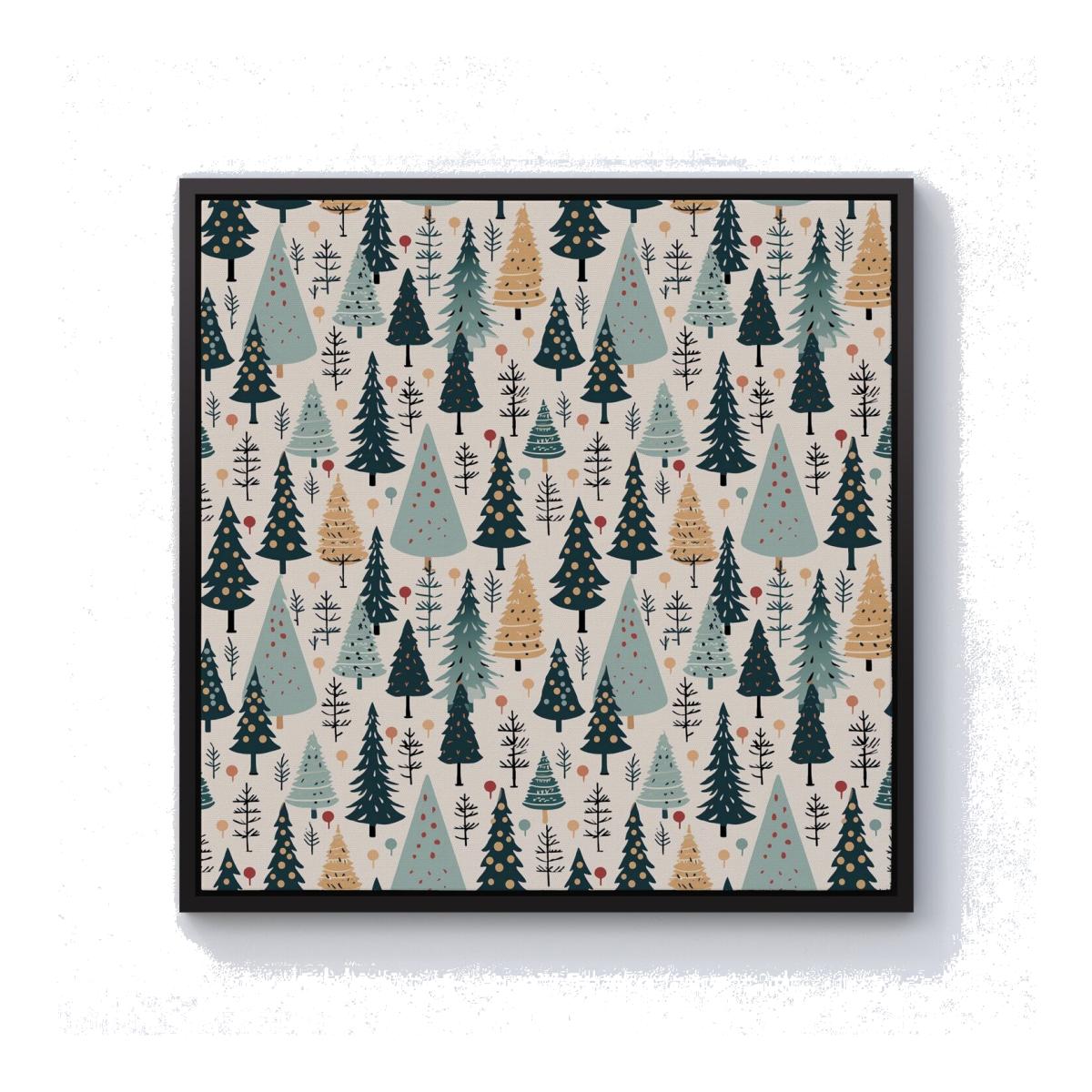 Boho Inspired Christmas Tree Pattern Canvas Print - Green / 101.6cm / Black Frame