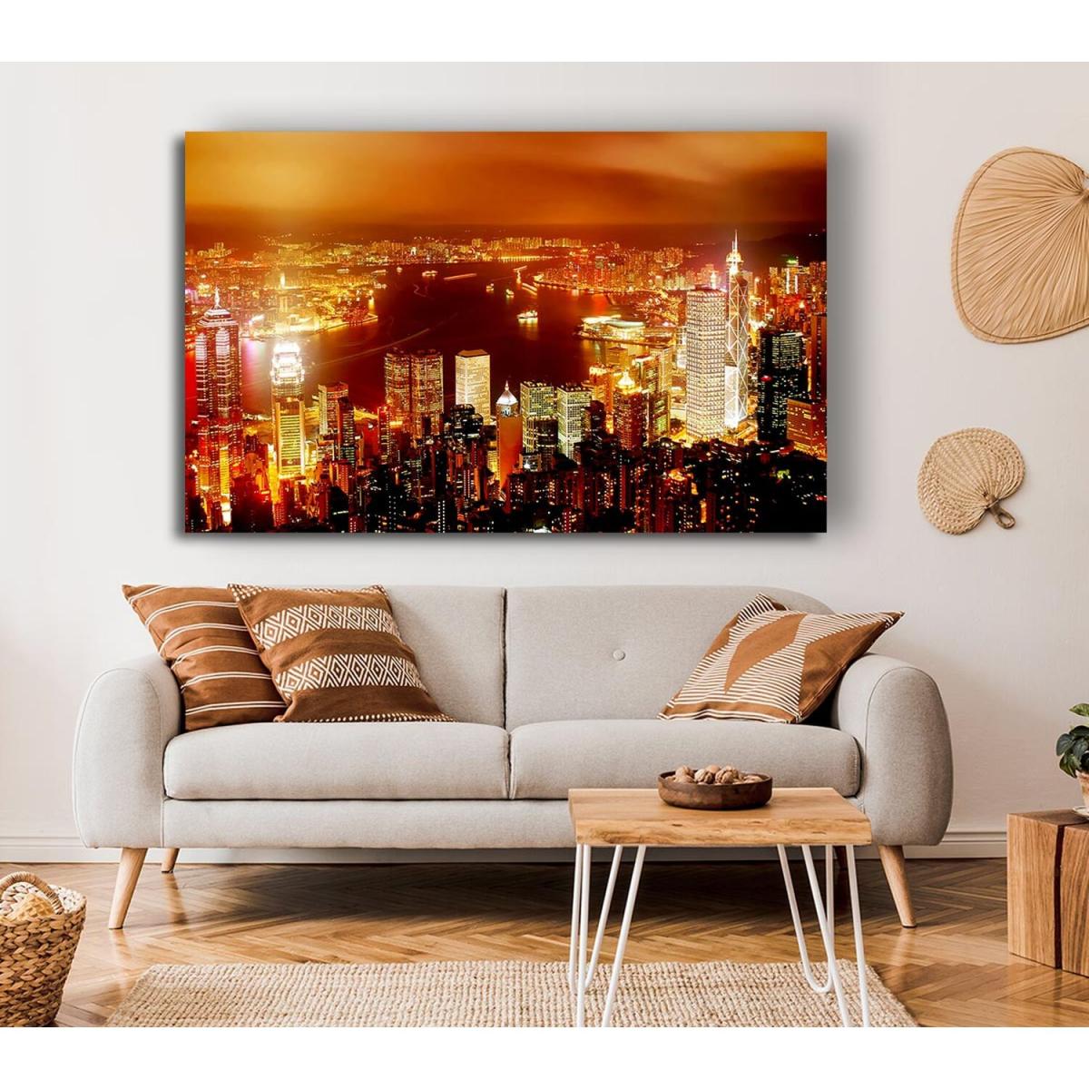 Hong Kong Harbour Nights Canvas Print Wall Art - Yellow / 81.28cm – image 4