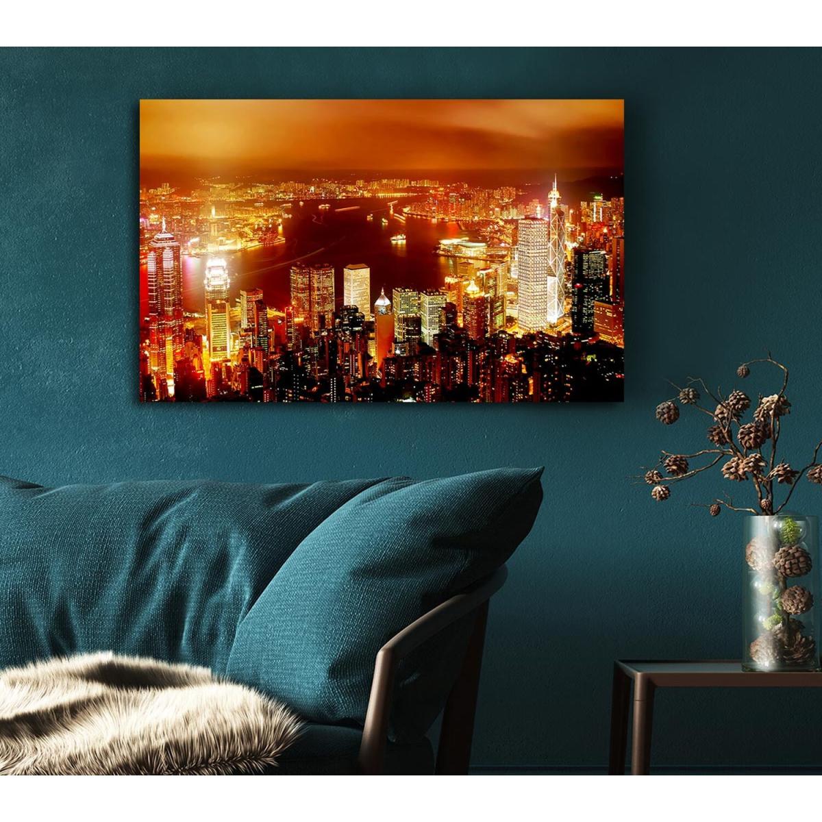 Hong Kong Harbour Nights Canvas Print Wall Art - Yellow / 81.28cm – image 5