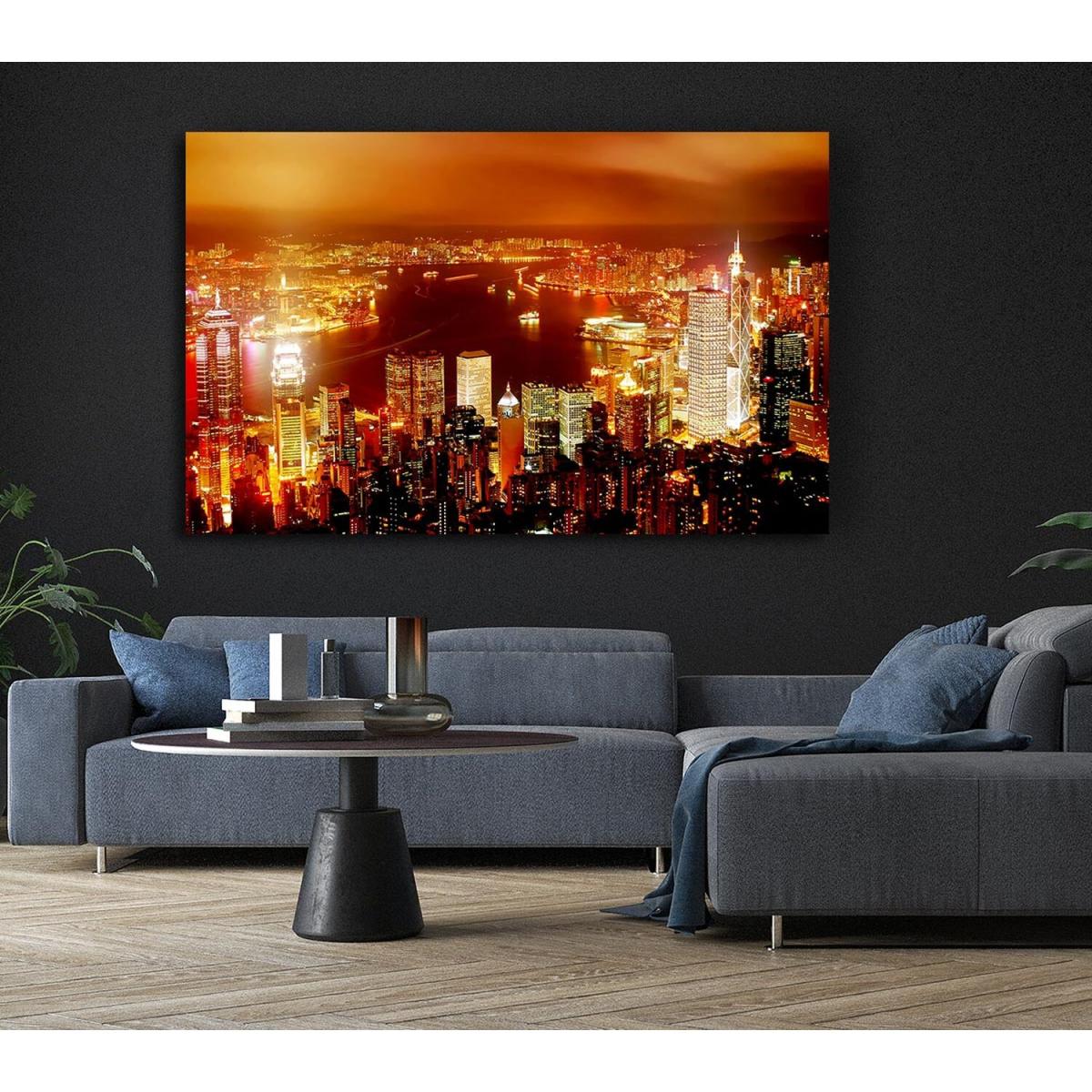 Hong Kong Harbour Nights Canvas Print Wall Art - Yellow / 81.28cm – image 6