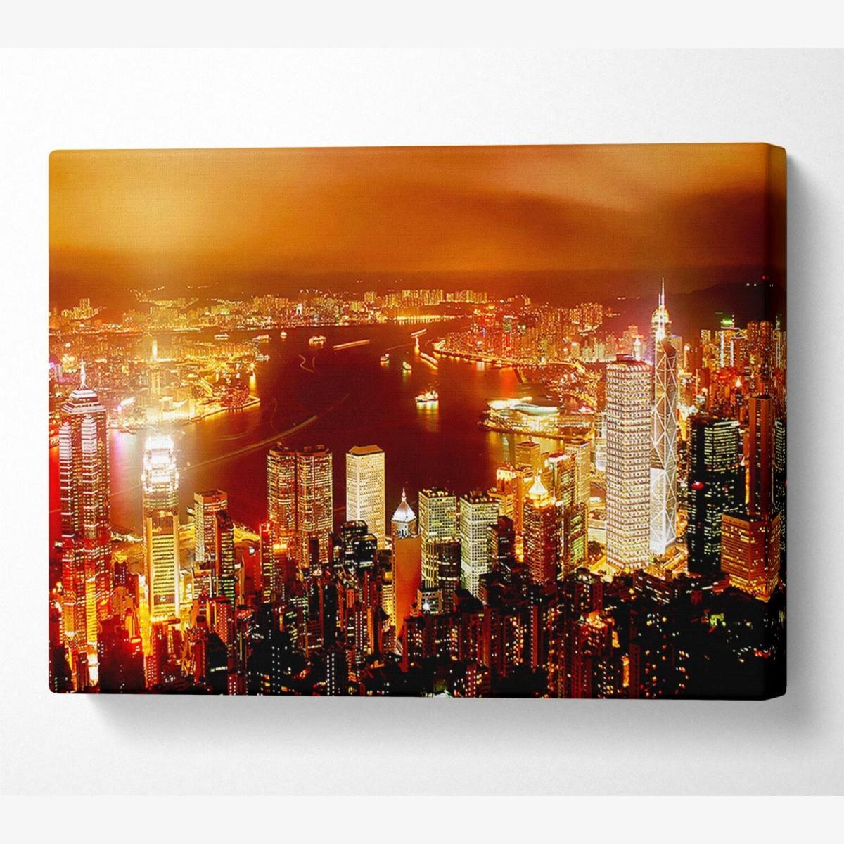 Hong Kong Harbour Nights Canvas Print Wall Art - Yellow / 81.28cm – image 1