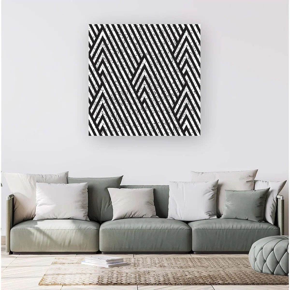 Oblique Black Grunge Pattern Canvas Print - Grey / Large – image 2
