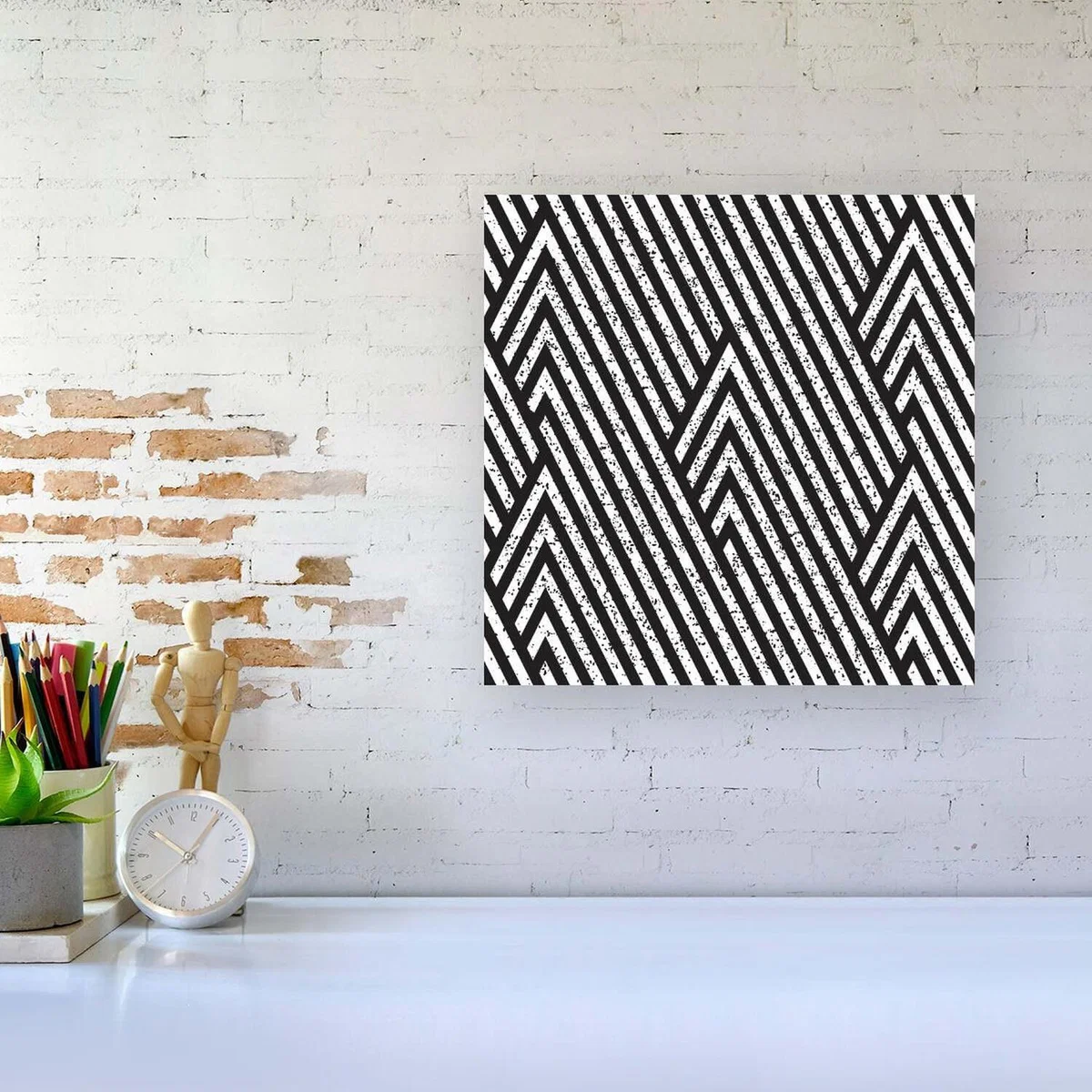 Oblique Black Grunge Pattern Canvas Print - Grey / Large – image 3