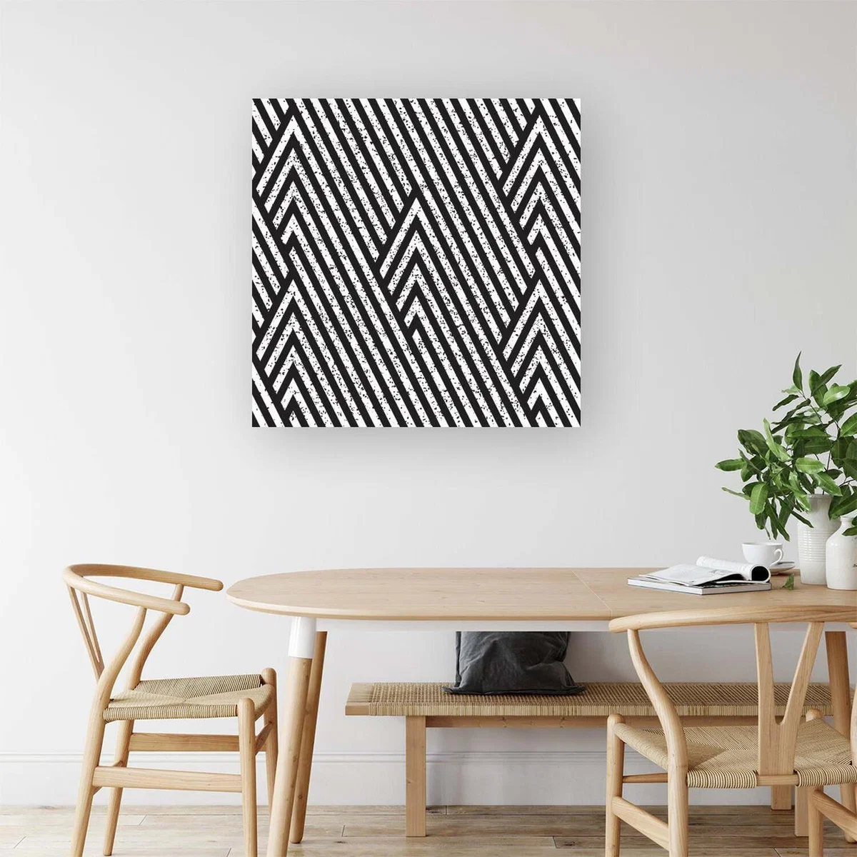 Oblique Black Grunge Pattern Canvas Print - Grey / Large – image 4