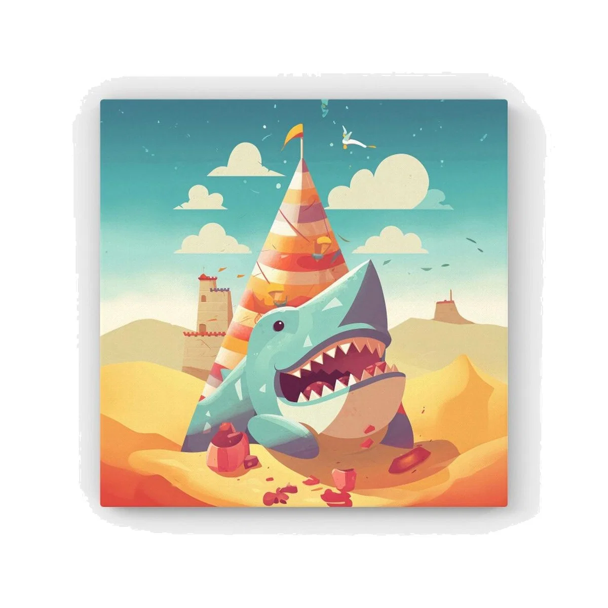 Shark On A Beach Holiday HD Metal Print - Yellow / 40cm