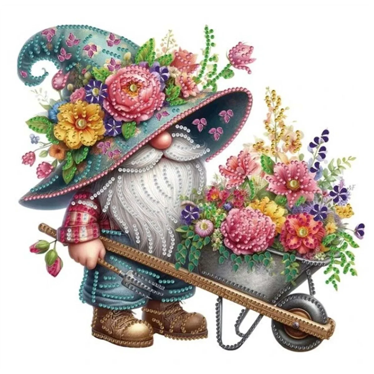 Wheelbarrow and Gardening Gnome Diamond Art Painting Kit - multi – image 2