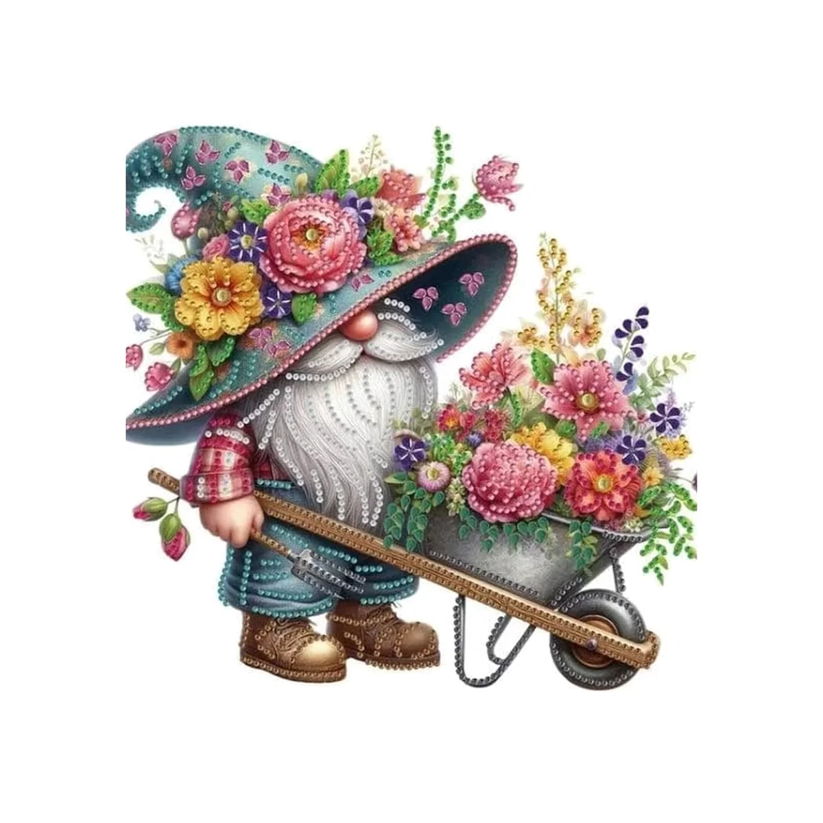 Wheelbarrow and Gardening Gnome Diamond Art Painting Kit - multi – image 1