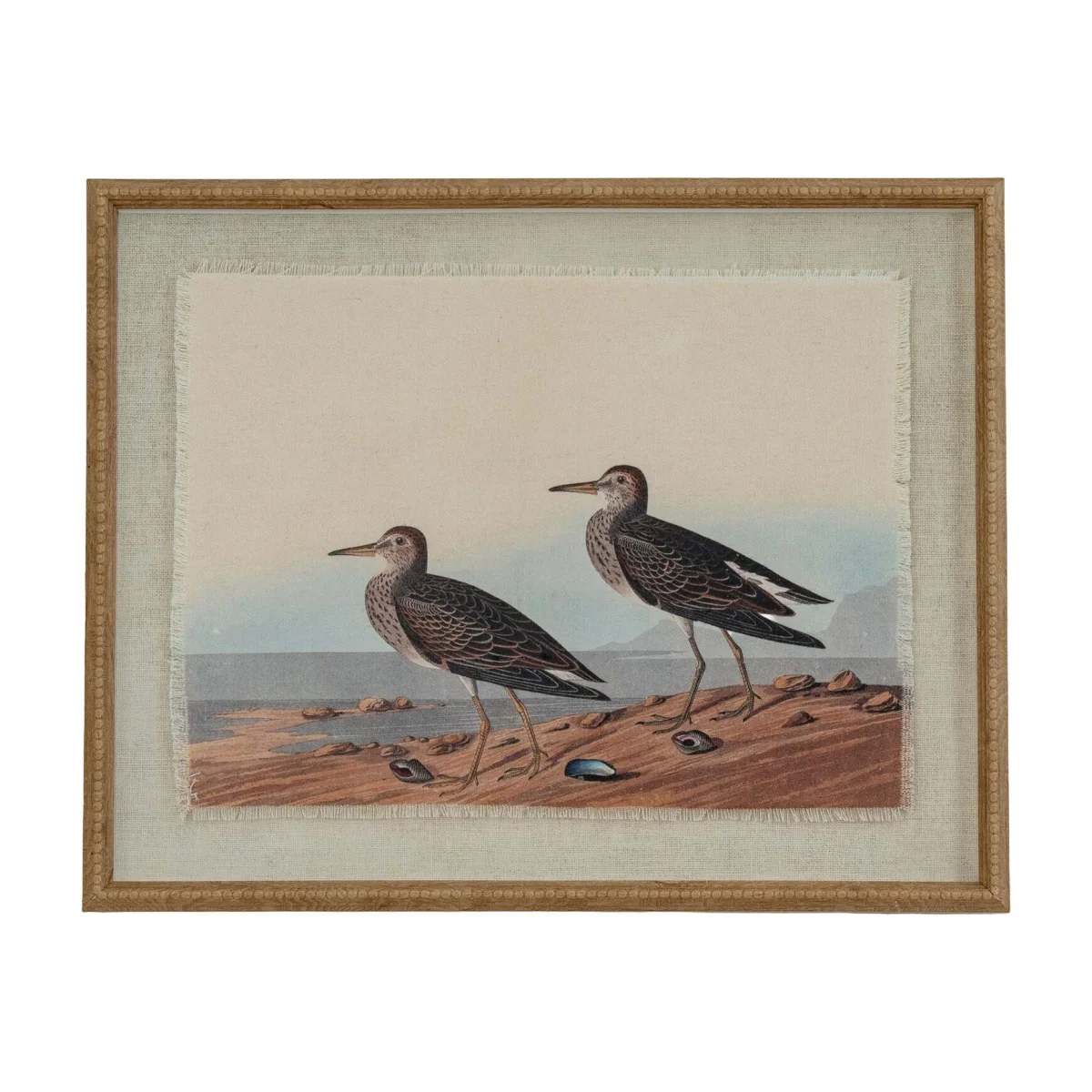 Flora & Fauna Collection Sandpipers On Linen In Beaded Frame - Natural – image 1