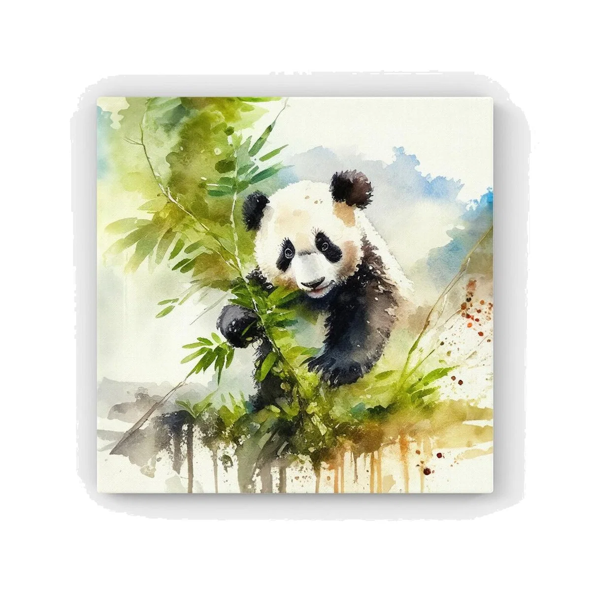 Panda Eating Bamboo Watercolour HD Metal Print - Brown / 30cm