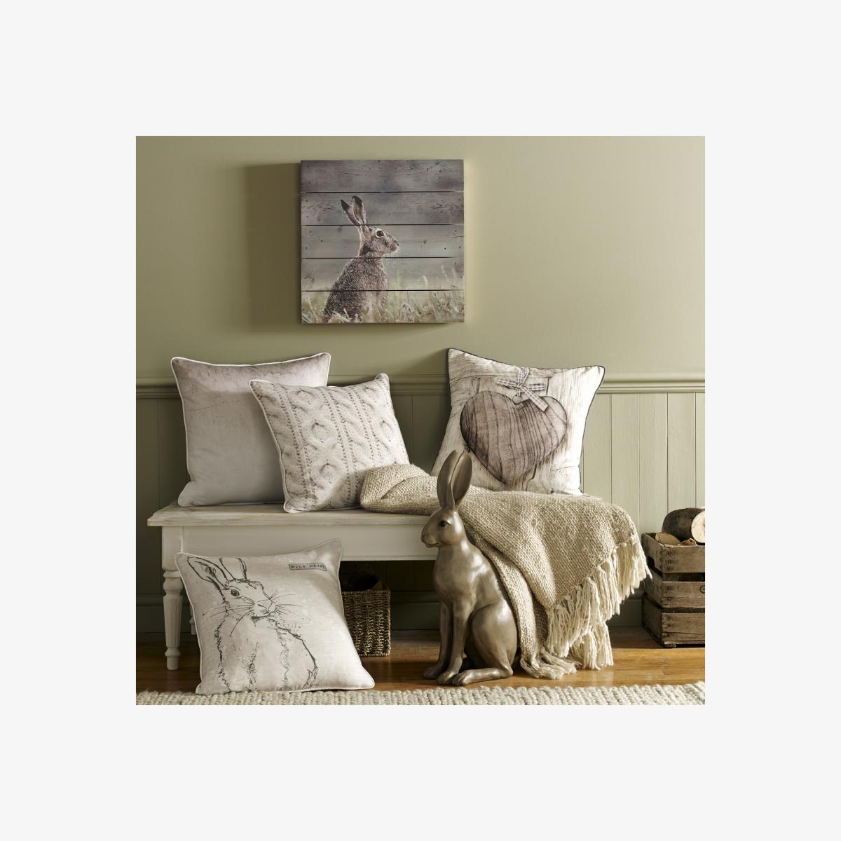 Art for the Home Hare Countryside Print on Wood Wall Art - Brown