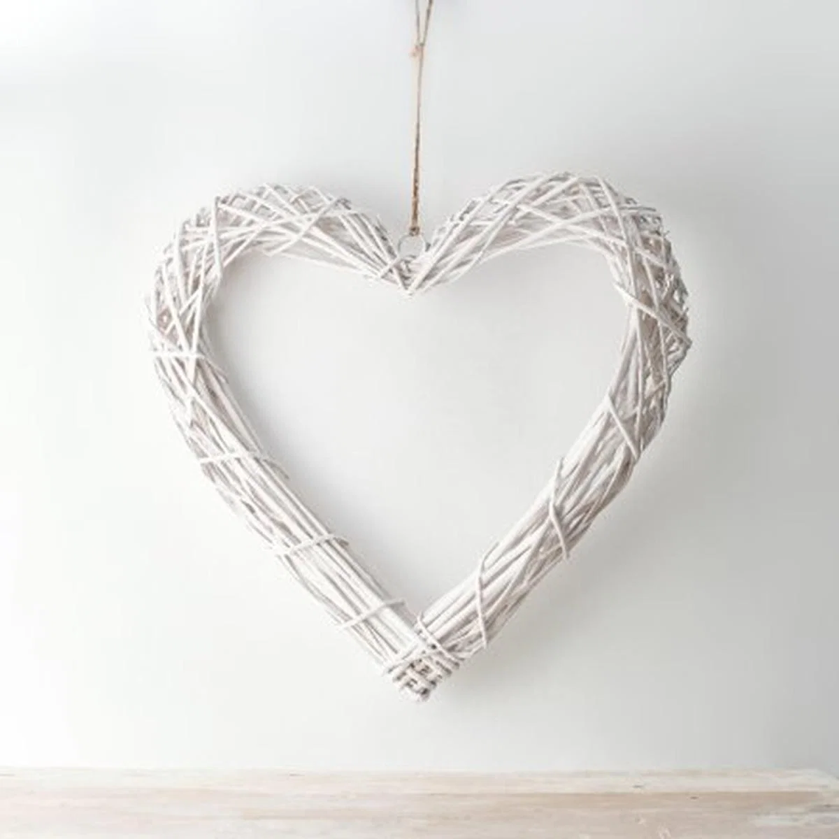 Hanging Rustic White Wicker Heart - White