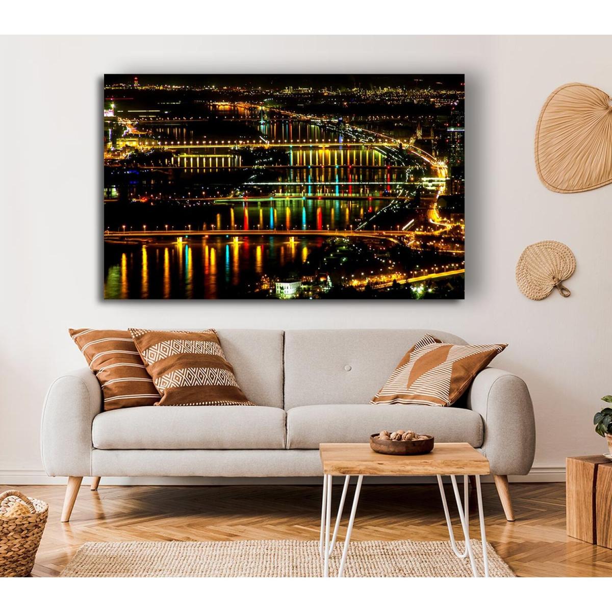 Lights At Danube Vienna Canvas Print Wall Art - Yellow / 101.6cm – image 4