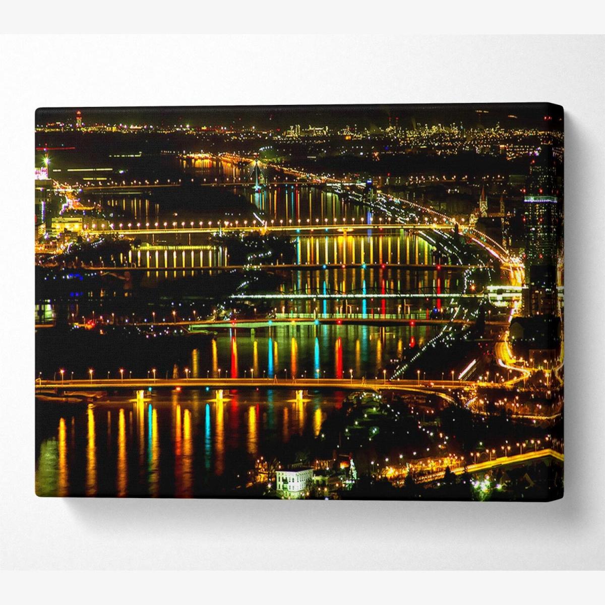 Lights At Danube Vienna Canvas Print Wall Art - Yellow / 101.6cm – image 1
