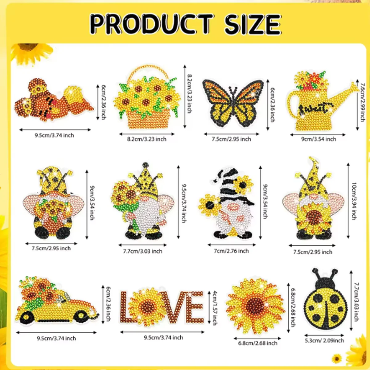 Pack of 12 DIY Sunflower Diamond Painting Keyrings - Multi – image 6