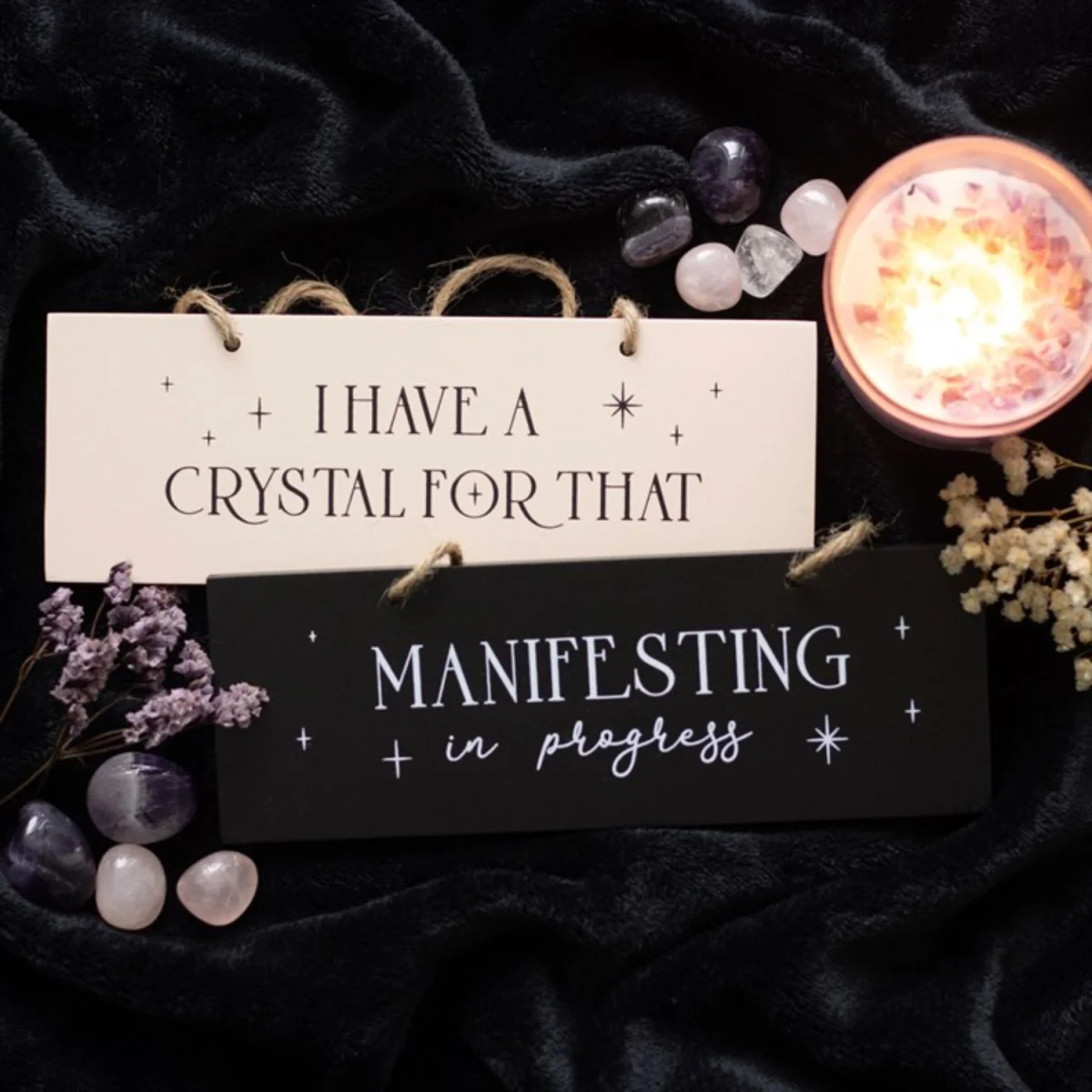 Manifesting in Progress Hanging Sign Crystal Healing Decor - Black – image 2