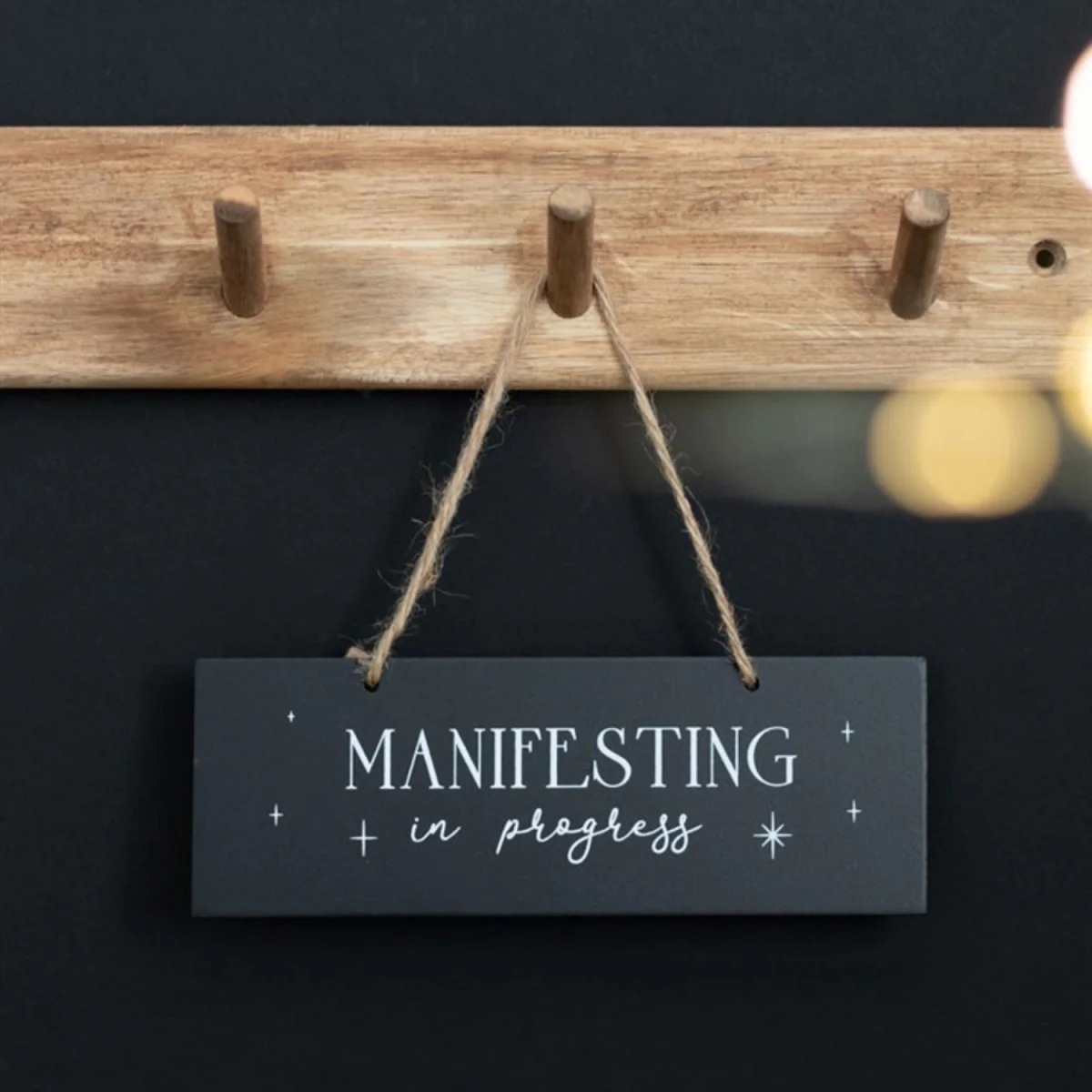 Manifesting in Progress Hanging Sign Crystal Healing Decor - Black – image 3