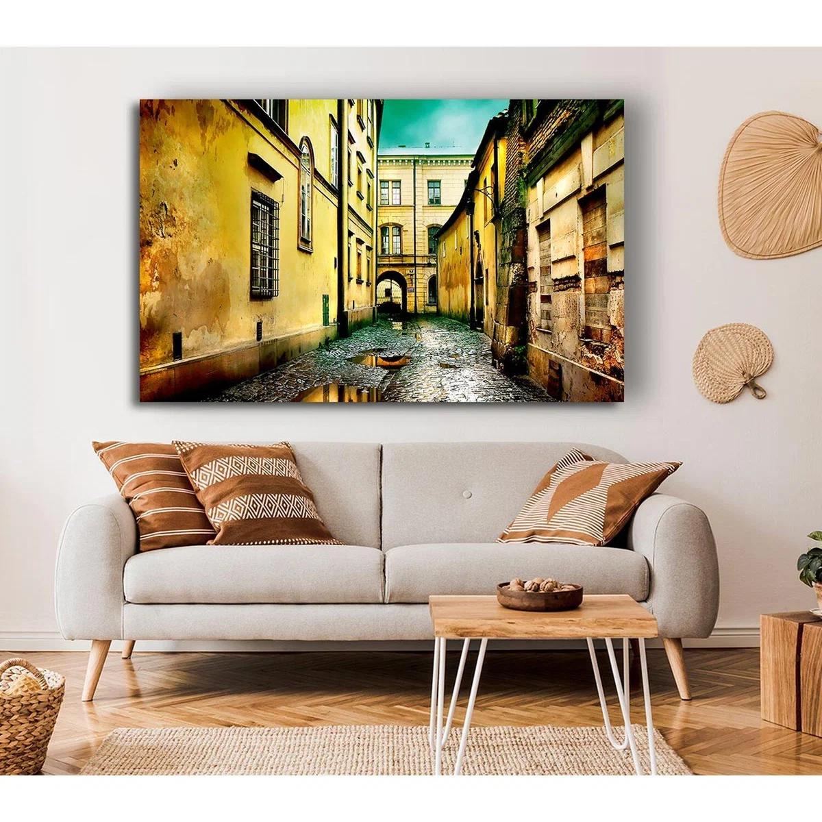 Italian Walkways Rain Canvas Print Wall Art - Yellow / 35.56cm – image 4
