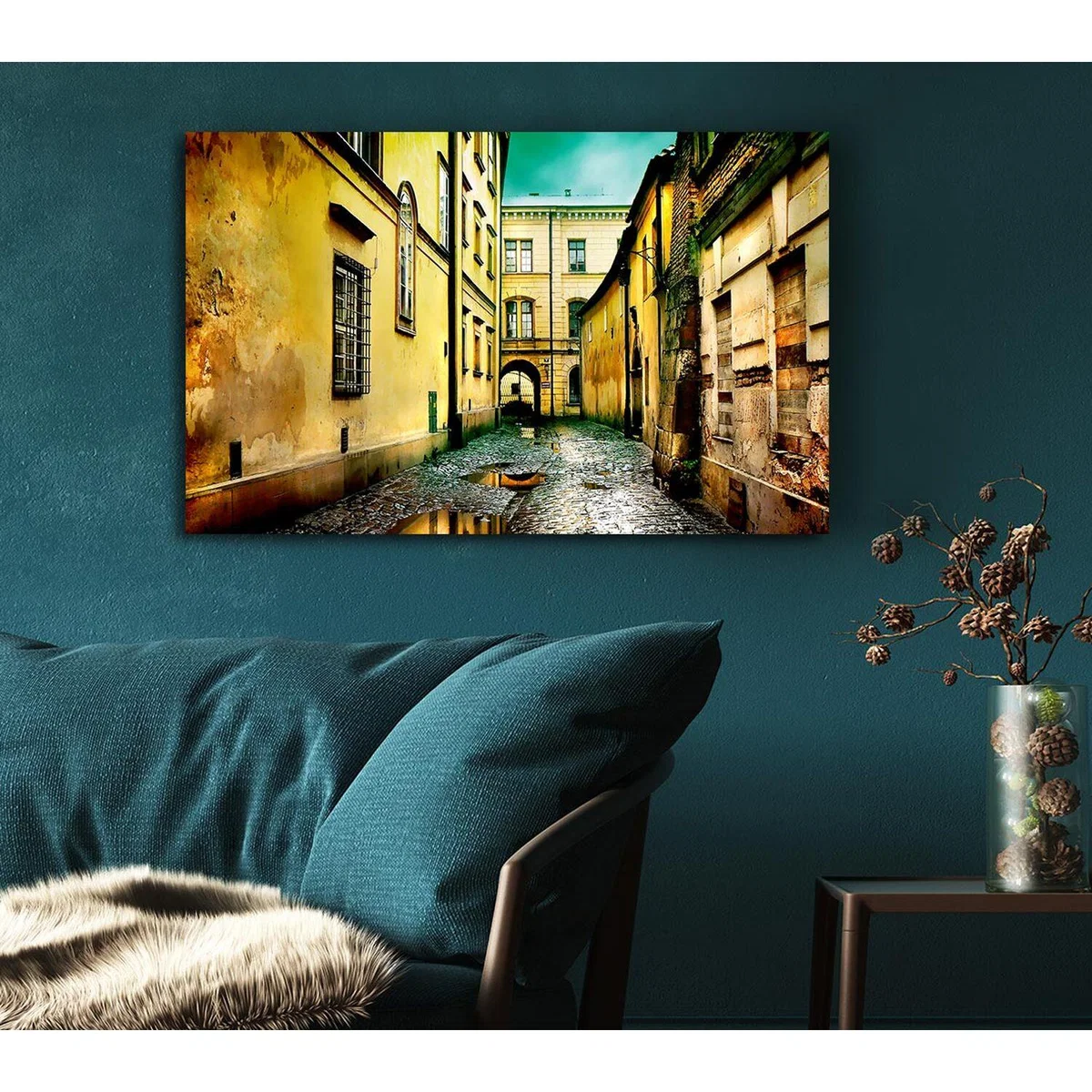 Italian Walkways Rain Canvas Print Wall Art - Yellow / 35.56cm – image 5