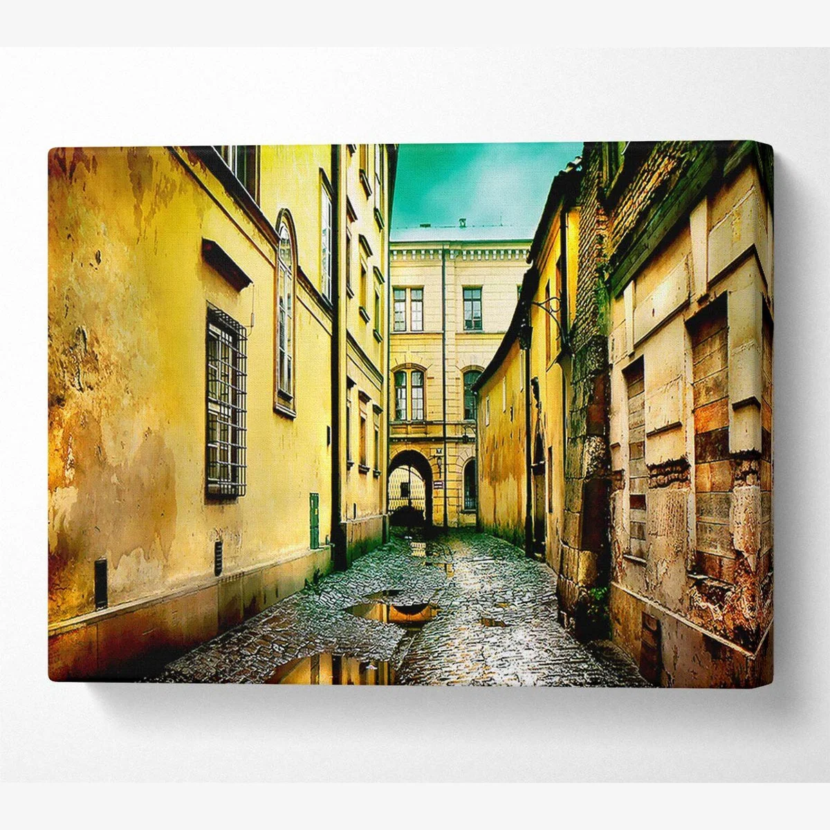 Italian Walkways Rain Canvas Print Wall Art - Yellow / 35.56cm – image 1