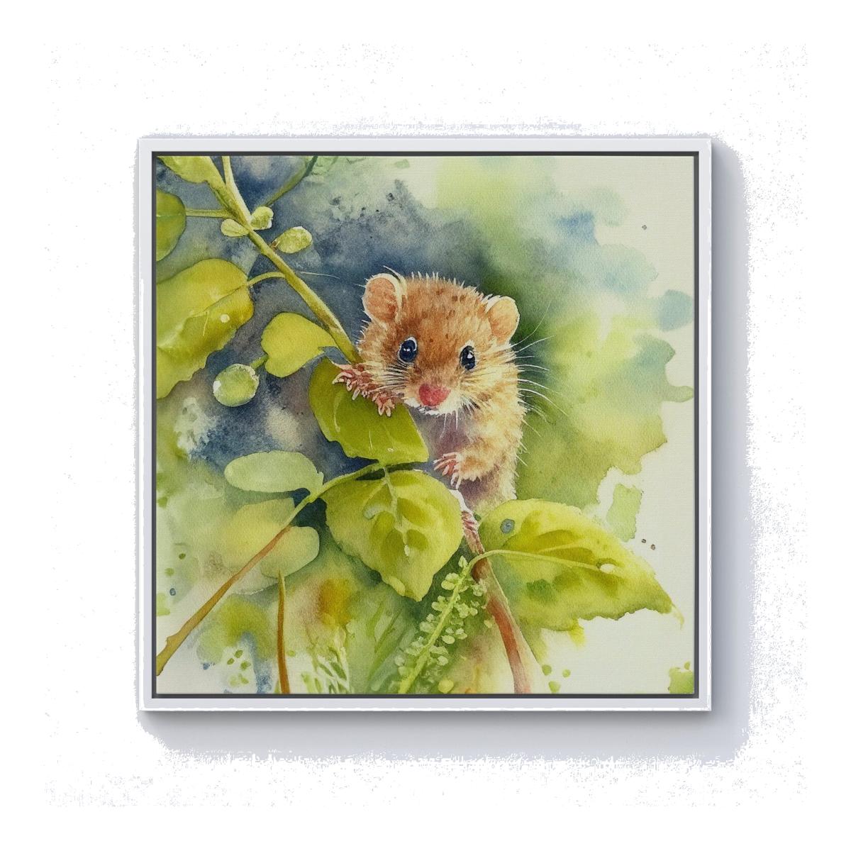 Dormouse Watercolour Canvas Print - Brown / White Frame / 101.6cm