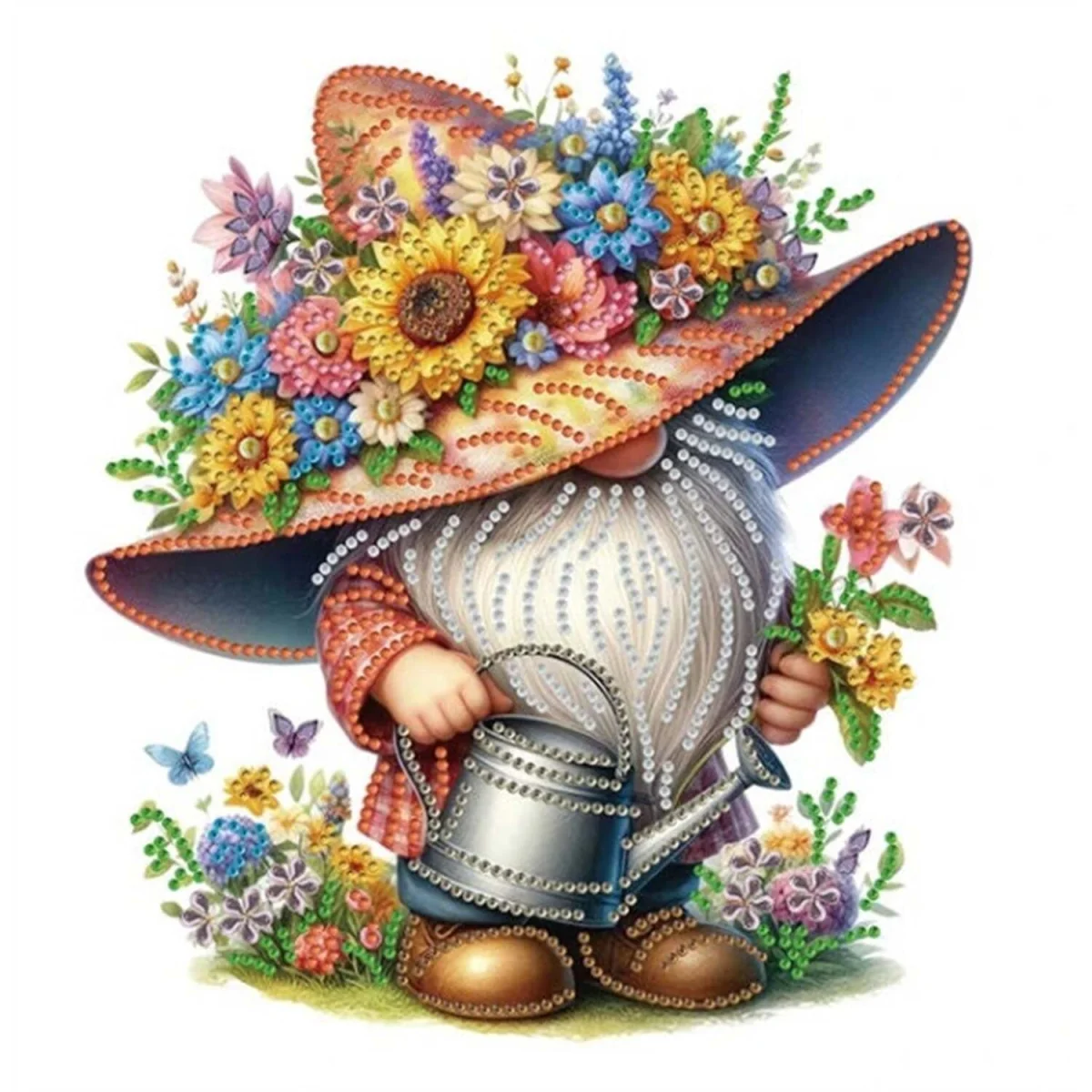 Watering Can and Gardening Gnome Diamond Art Painting - multi – image 2