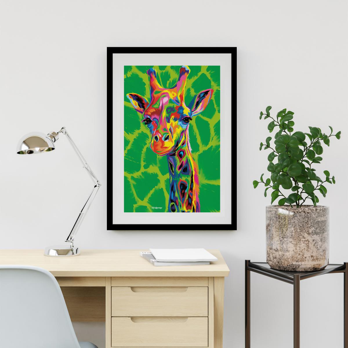 Sebastian the Giraffe Framed Wall Art - Green - White / 53.5cm – image 1