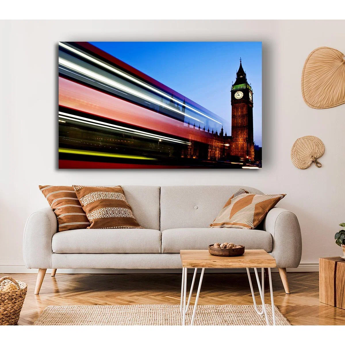 London Big Ben Double Decker Bus Canvas Print Wall Art - Yellow / 66.04cm – image 4