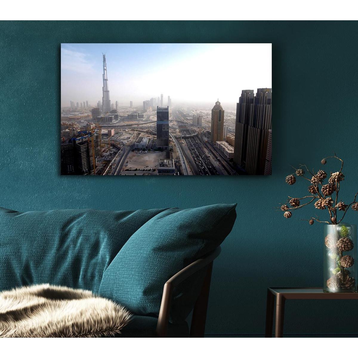 Burj Dubai Being Built Canvas Print Wall Art - Yellow / 35.56cm – image 4