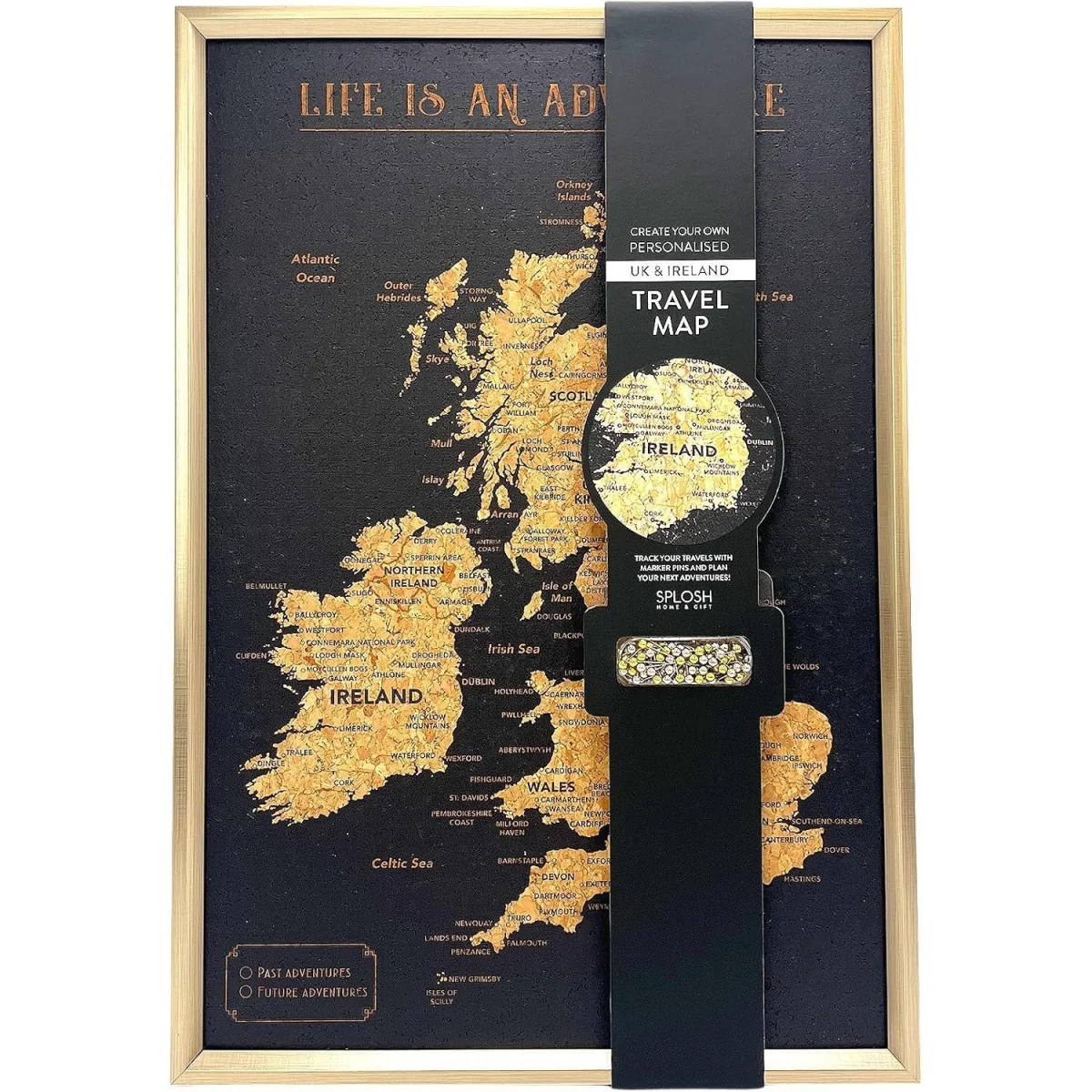 Splosh Travel Map UK Framed Gold - Gold – image 2