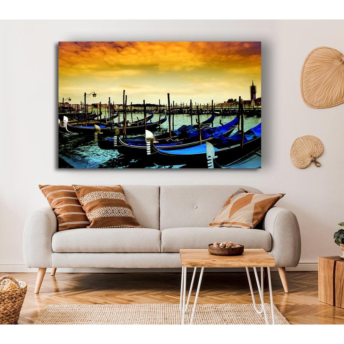 Beautiful Boats In The Harbour Canvas Print Wall Art - Yellow / 50.8cm – image 4