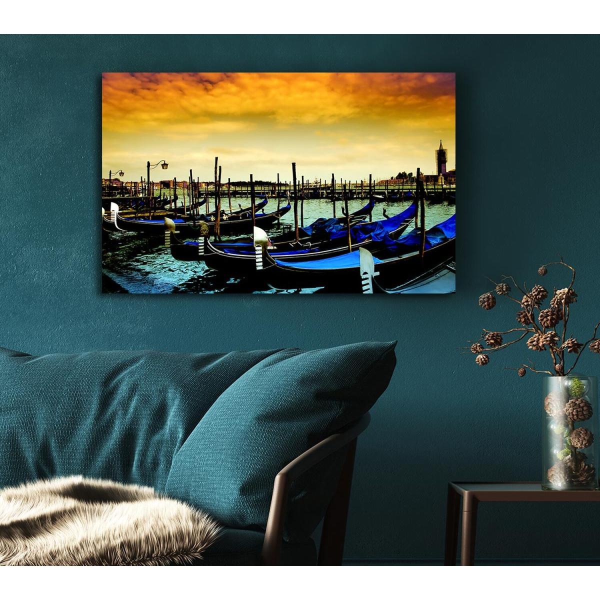 Beautiful Boats In The Harbour Canvas Print Wall Art - Yellow / 50.8cm – image 5
