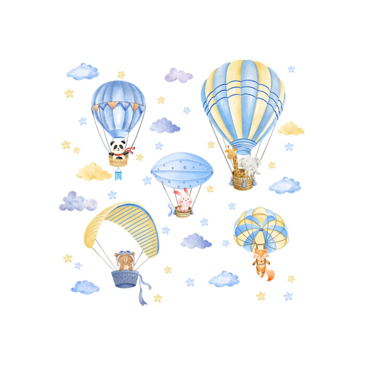 Animal Hot Air Balloon Kids Wall Stickers - Multicolour