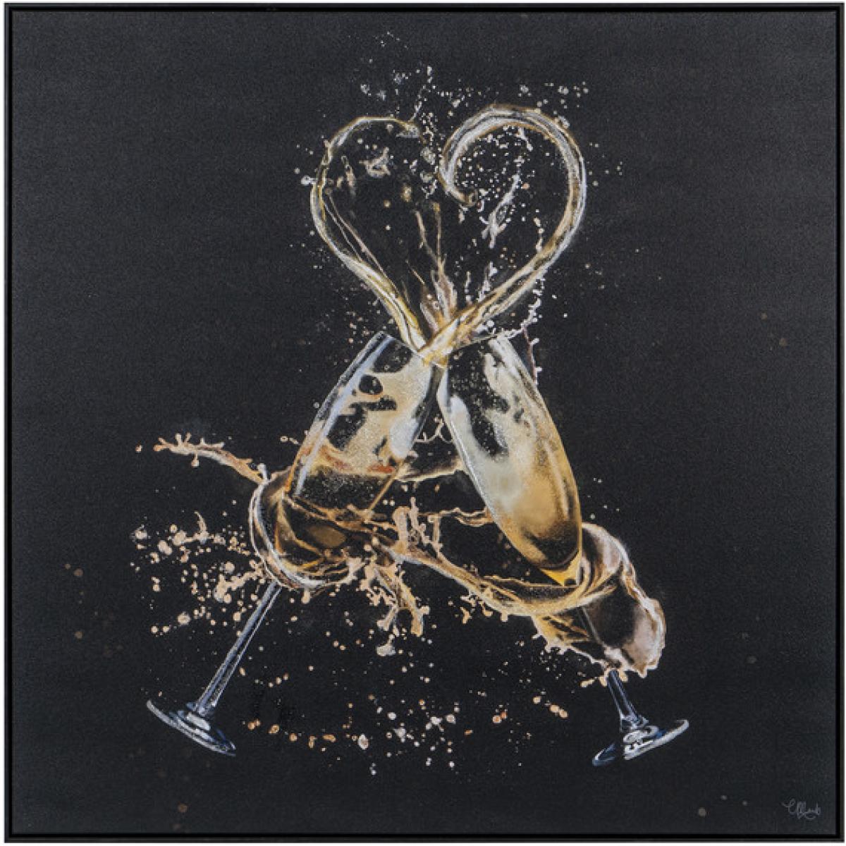 Champagne Heart Glitter Framed Canvas - Black