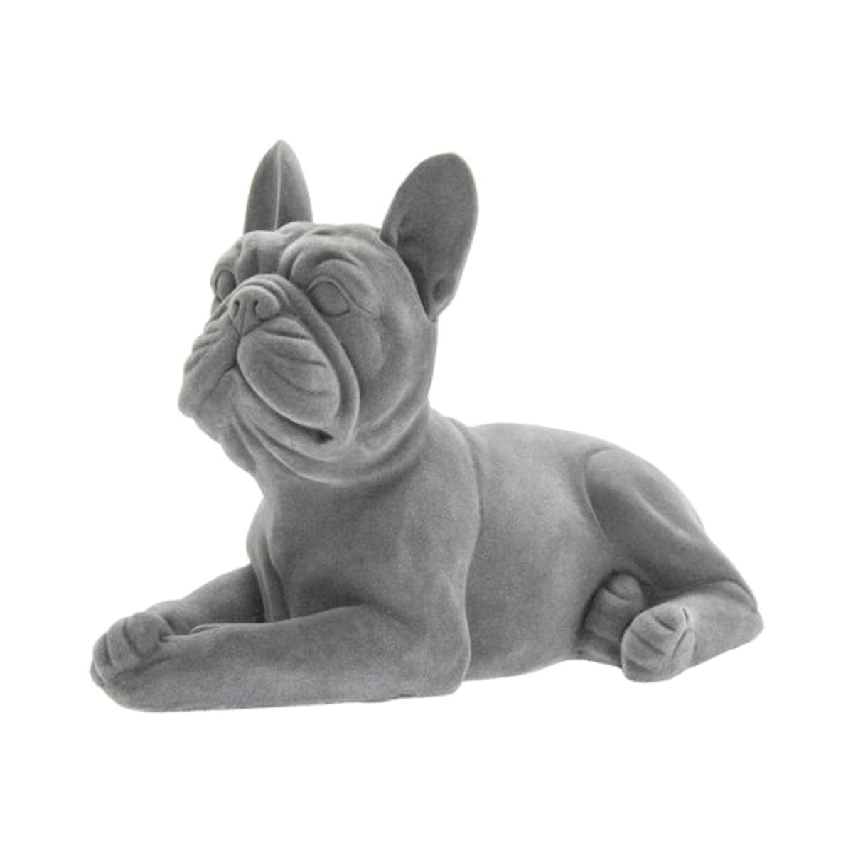 Grey Velvet Laying French Bulldog Ornament - Grey