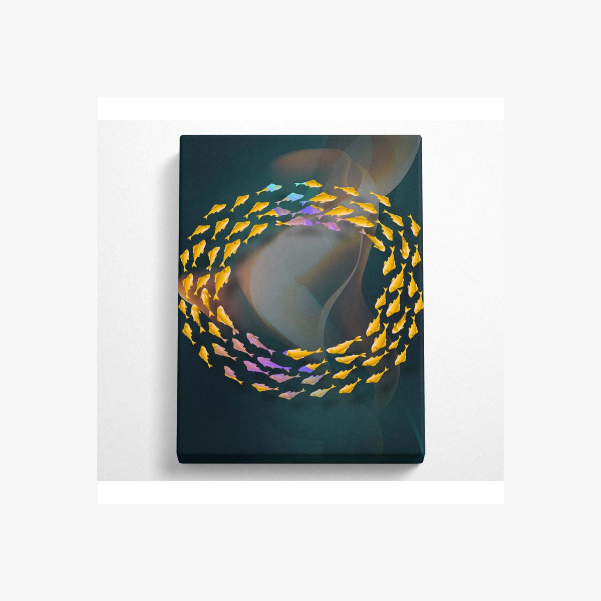 Circle Of Fish Canvas Print - Black / 81.28cm