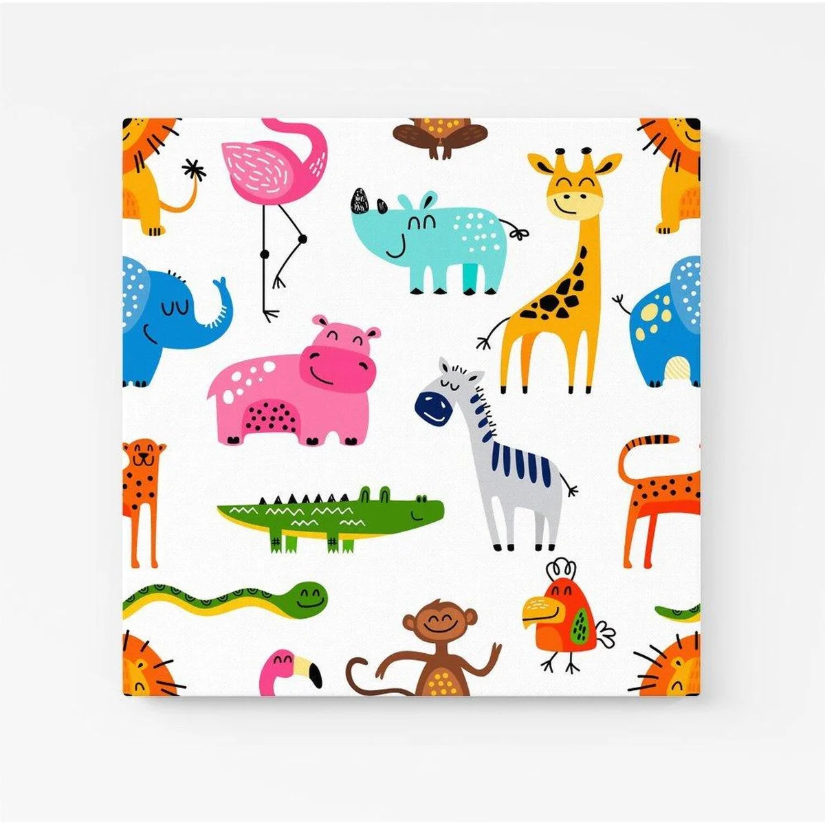 Hand Drawn Cartoon Animals Canvas Print - Brown / Large – image 2