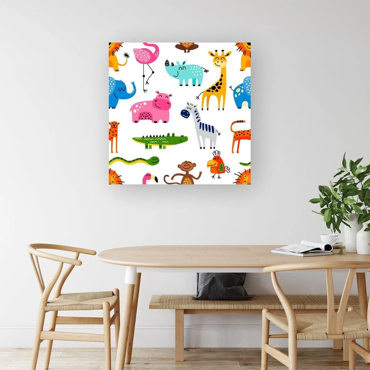 Hand Drawn Cartoon Animals Canvas Print - Brown / Large – image 3