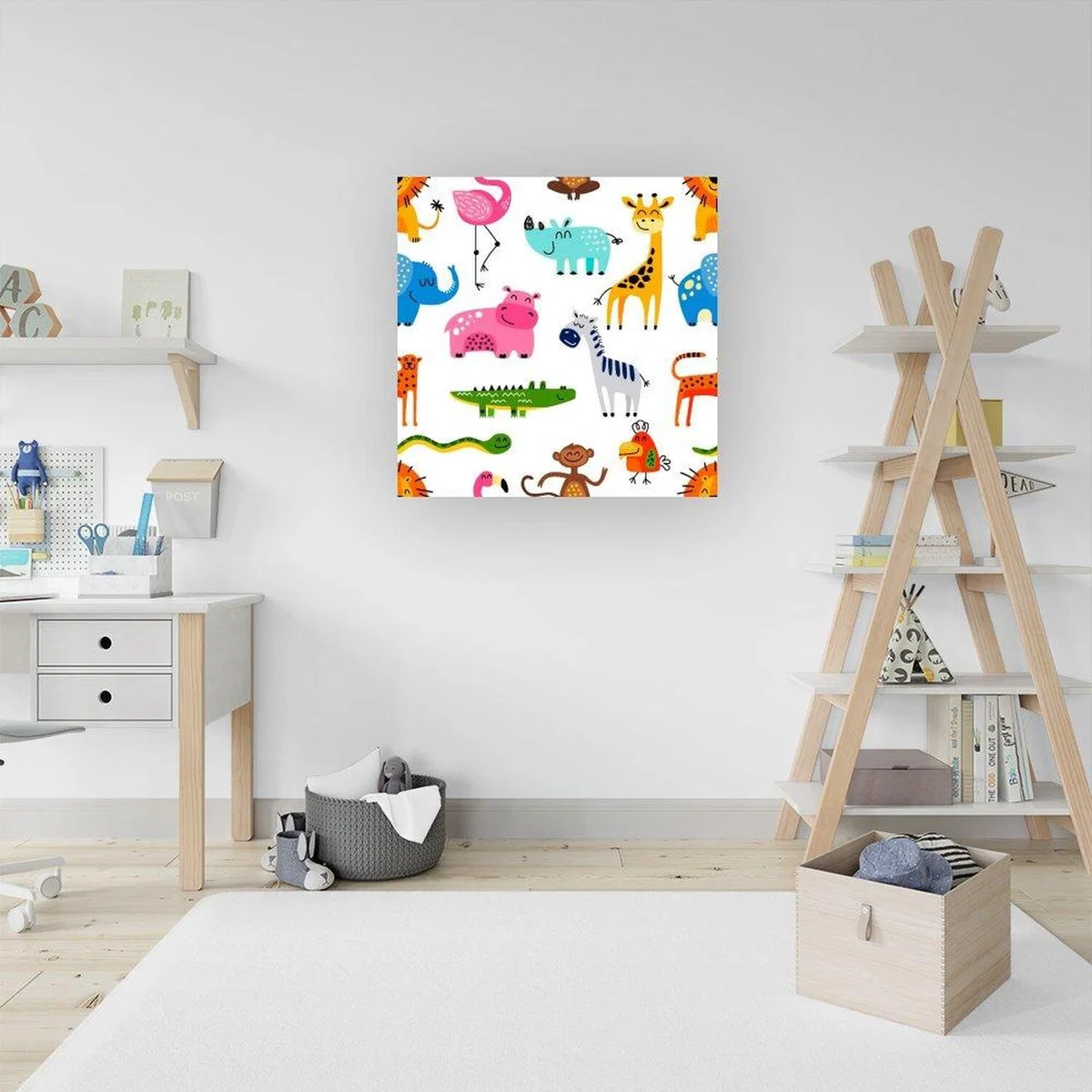 Hand Drawn Cartoon Animals Canvas Print - Brown / Large – image 4
