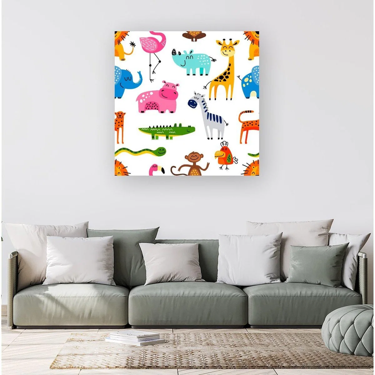 Hand Drawn Cartoon Animals Canvas Print - Brown / Large – image 5