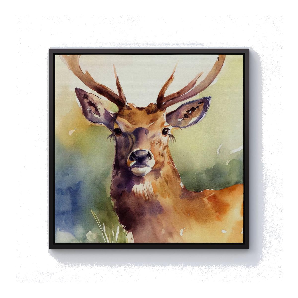 Splendid Stag Watercolour Canvas Print - Brown / 101.6cm / Black Frame